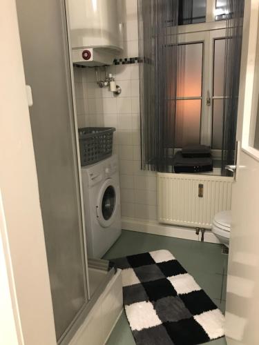 y baño con lavadora y lavadora. en Schönes 3-Zimmer Apartment nahe Graz en Gratkorn