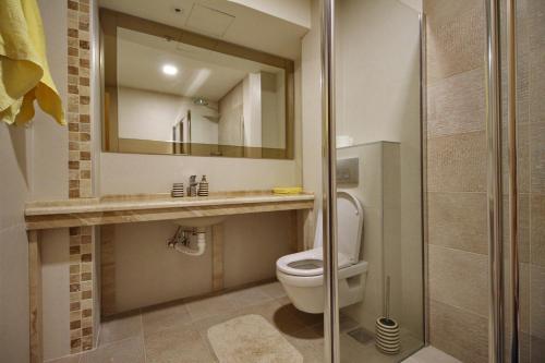 a bathroom with a toilet and a mirror at Lux Apartment Lazarevic in Zlatibor