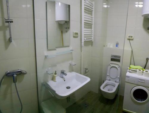 a bathroom with a sink and a toilet at Zebra in Podgorica