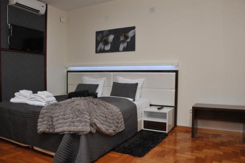 a bedroom with a bed and a couch and a television at Apartments Biser in Vrnjačka Banja