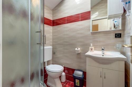 a bathroom with a toilet and a sink at Apartmani Mužić in Orlec