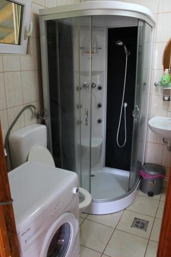 ソバタにあるcasa Irinaのバスルーム(シャワー、洗濯機付)