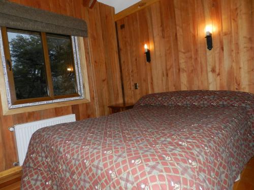a bedroom with a bed and a window at Cabañas en Termas de Chillán in Recinto