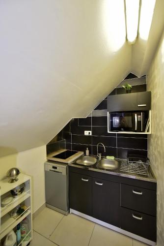une cuisine avec un évier et un micro-ondes dans l'établissement Appartement 