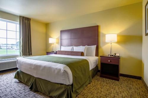 a hotel room with a large bed and a window at Cobblestone Hotel & Suites - Orrville in Orrville