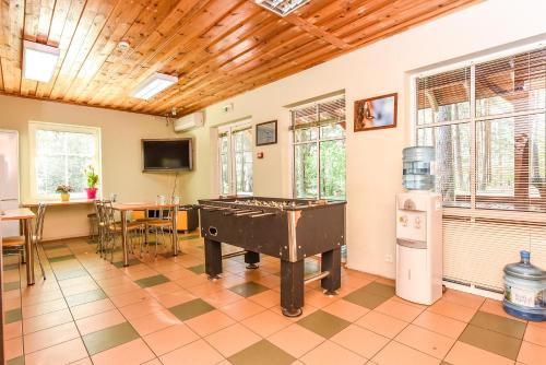 a room with a pool table in the middle of it at Camping Mindunai in Mindūnai