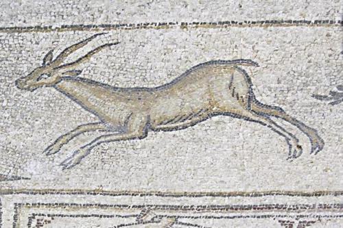 a mosaic of a goat on a floor in a building at Villa Alice Caesarea in Caesarea
