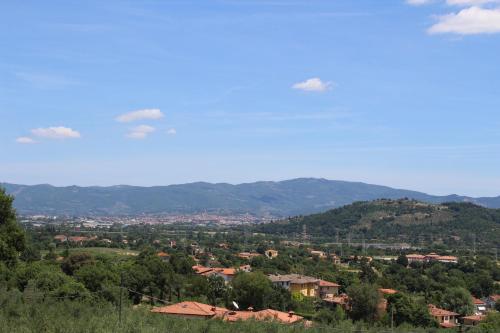 a view of a town with mountains in the background at Villa Mezzacollina in Battifolle