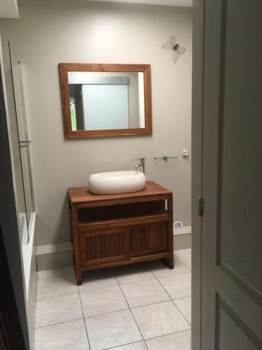 a bathroom with a sink and a mirror at Tatiana Buirette in Samer