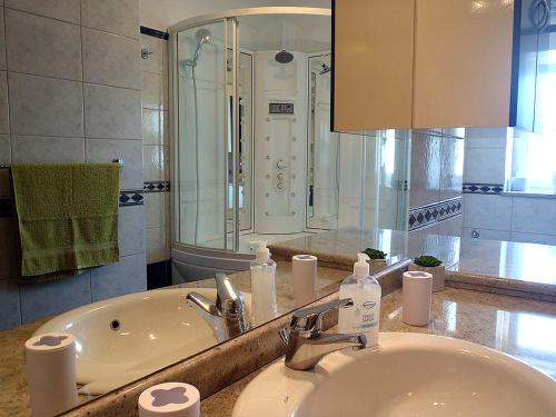 a bathroom with a sink and a shower and a mirror at Apartment Dalmaticus in Split