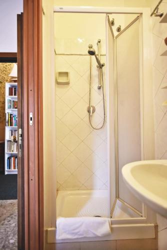 a bathroom with a shower and a sink at Hotel Carmel in Rome