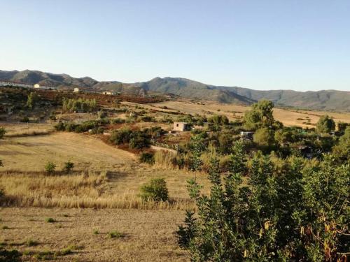 a view of a field with mountains in the background at Casa Vacanza il Mandorlo in Domusnovas