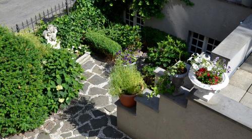 an overhead view of a garden with flowers and plants at Le Petit Maur in Spa