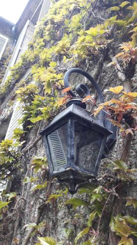 un feu de rue fixé sur le côté d'un bâtiment dans l'établissement Jardin et Hotel Particulier, à Bayeux