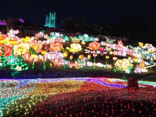 a display of christmas lights on the side of a building at IZUNA INN & SPA - the veggie delights in Ito