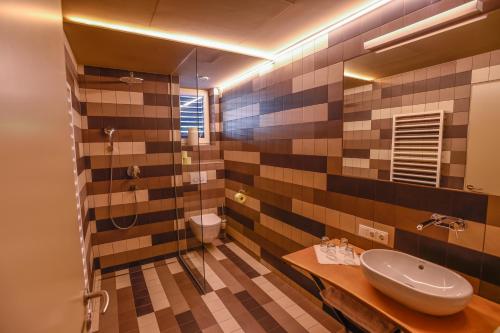 マトライ・イン・オストティロルにあるSun Matrei Apartmentsのバスルーム(洗面台、トイレ、鏡付)