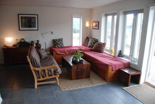 a living room with a bed and a couch at Apartment - Lille Galleri - Fyresdal in Fyresdal