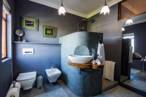 a bathroom with a sink and a toilet at A Hilltop Country Retreat in Swellendam