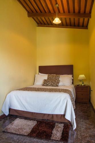 a bedroom with a bed and a yellow wall at El Cano in Guaillabamba