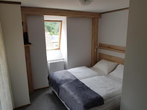 a bed in a room with a window at Villa Nina in Polanica-Zdrój