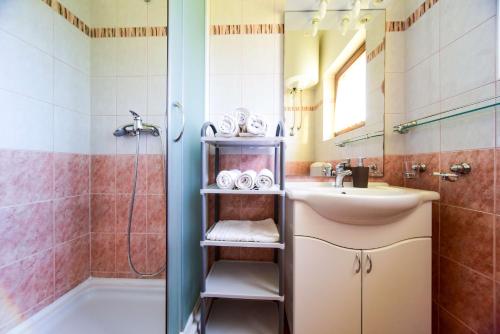 a bathroom with a sink and a shower at Apartments Mrva in Ugljan