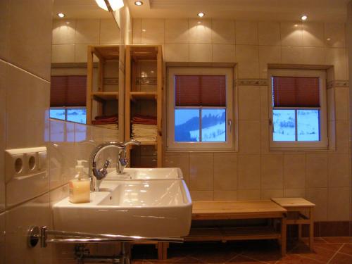 a bathroom with a sink and a mirror at Hintereggerhof in Pruggern