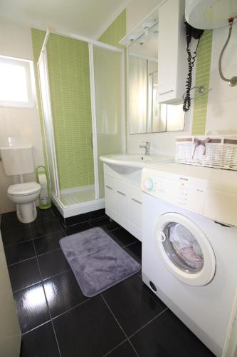 a bathroom with a washing machine in a bathroom at Apartments Lavanda in Primošten