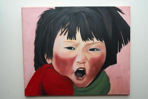 a painting of a boy with his mouth open at la Palisse in Peaugres