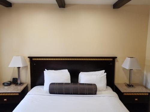 a hotel room with a bed with two lamps at Tuscan Garden Inn in Los Angeles