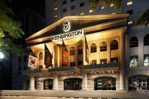 a building with a sign on the front of it at Kensington Hotel Yeouido in Seoul