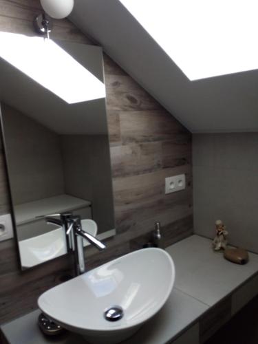 ein Badezimmer mit Waschbecken und Spiegel in der Unterkunft Gite d'Arbûmont in Herbeumont