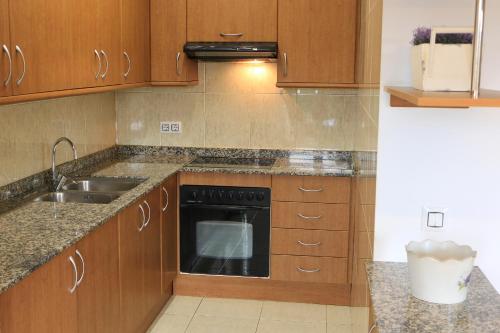 a kitchen with a sink and a stove at Cal Fasi in Torá de Rulbregos