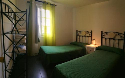 Pokój z 2 zielonymi łóżkami i oknem w obiekcie Apartamentos Ferpa w mieście Valle Gran Rey