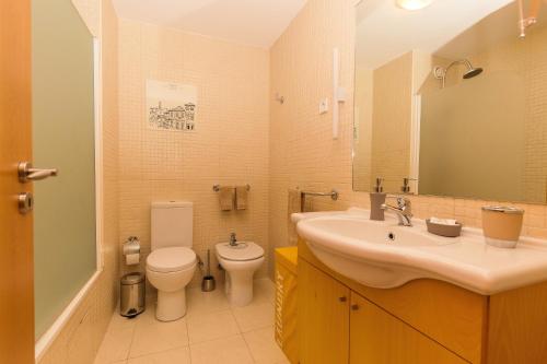 a bathroom with a sink and a toilet and a mirror at Studio Apartment Porto Gaia (Arrabida) in Vila Nova de Gaia