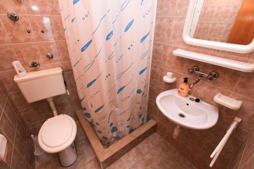 a bathroom with a toilet and a sink at Apartments Viki in Podobuče
