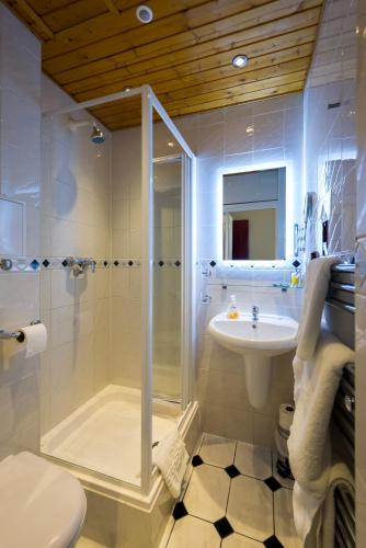 a bathroom with a shower and a sink and a toilet at Adria Hotel in London