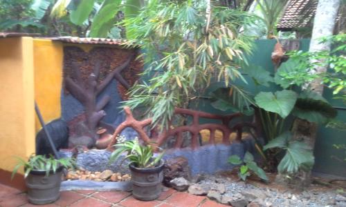a garden with potted plants and a fence at Grace Villa Bentota in Bentota