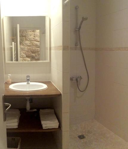 une salle de bain avec un lavabo et une douche dans l'établissement Studio lumineux Paris centre - Chatelet, à Paris