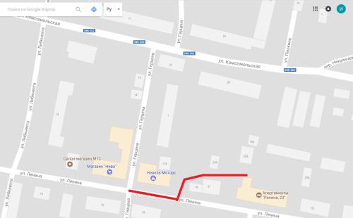a map of the approximate location of the intersection of grafton street and grafton at Apartments na Lenina in Nevel'
