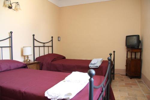 1 Schlafzimmer mit 2 Betten und einem TV in der Unterkunft Villa del Cardinale in Spoleto