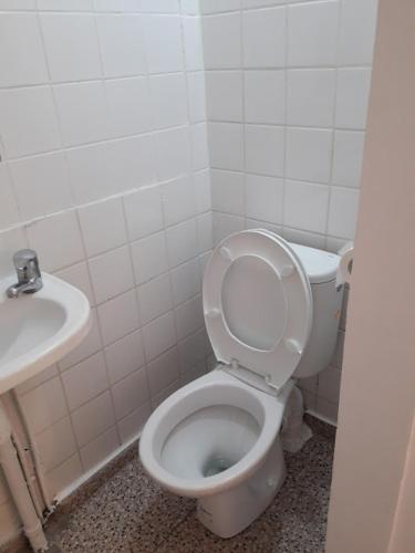 a bathroom with a toilet and a sink at Hôtel Du Centre in Saint-Denis