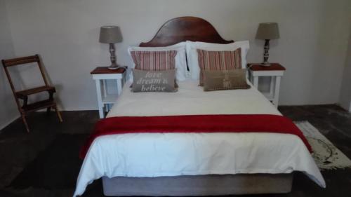 a bedroom with a large white bed with pillows at Dreams in Beaufort West