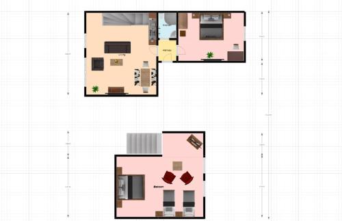 two views of the floor plans of a pinkominium at Apartments & Suites Žlutá Hruška in Plzeň