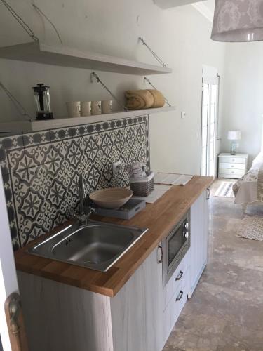 a kitchen with a sink and a counter top at Beach Villa Isidora in Potos