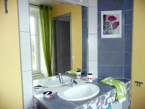 a bathroom with a sink and a mirror at Domaine De La Cour Vautier in Mandeville-en-Bessin