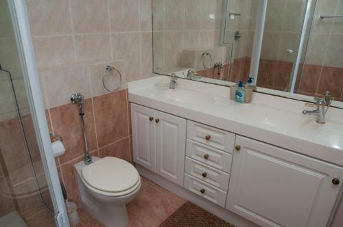 a bathroom with a toilet and a sink and a mirror at 3 Spinnaker The Quays in Knysna