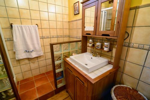 a bathroom with a sink and a mirror at Casa do Eiró in Lago de Carucedo