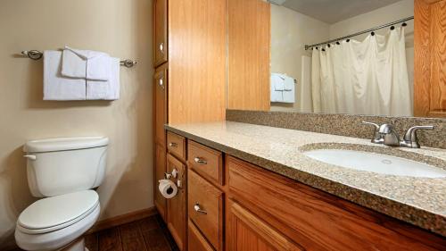 a bathroom with a toilet and a sink at Donner Lake Village in Truckee