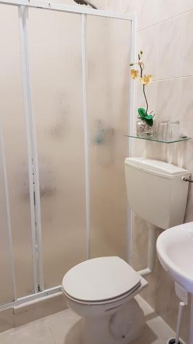 シントラにあるVilla Mucifal Aのバスルーム(シャワー、トイレ、洗面台付)