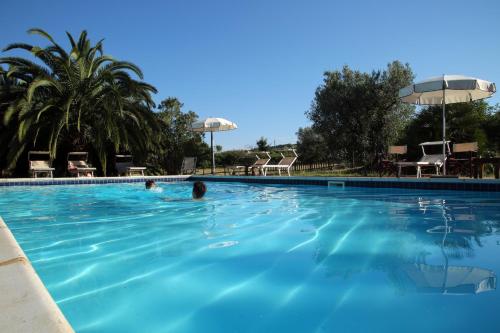 a swimming pool with two people in the water at Casale Vigna Carbona in Gavorrano